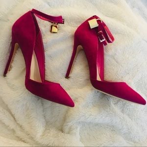 Fuchsia ShoeDazzle Cinthya Heels with Gold Locks